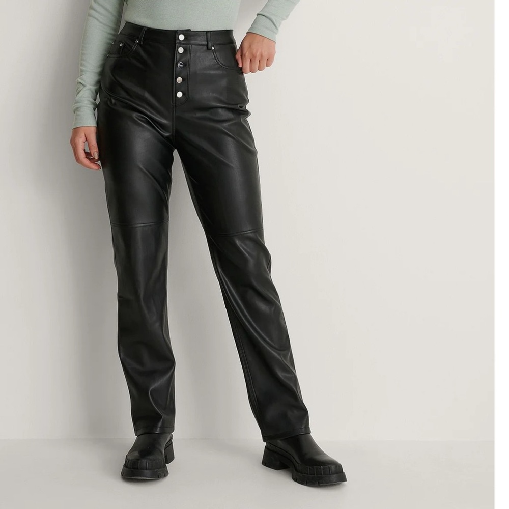 NA-KD black vegan leather pants